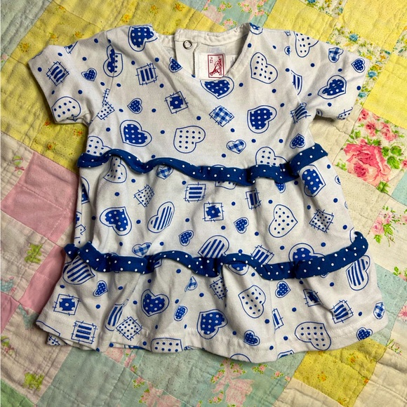 Buster Brown Other - Vintage Buster Brown Ruffle Blue Patchwork Heart Top 12 Month